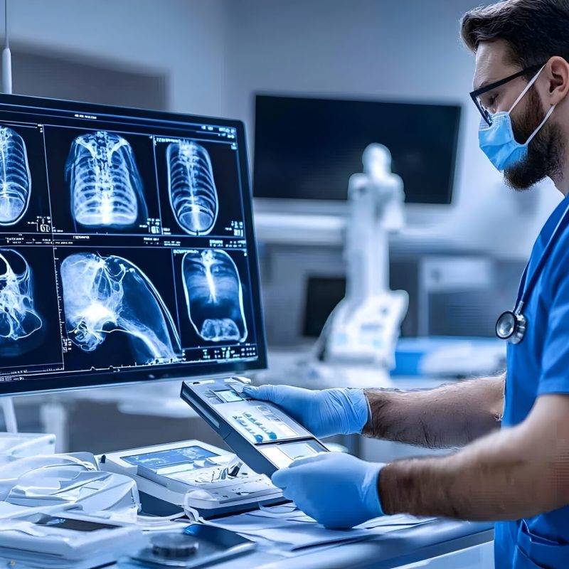 Veterinarian Performing Detailed X Ray Examination of Pet in Well Equipped Modern Animal Care Clinic for Diagnostic Purposes